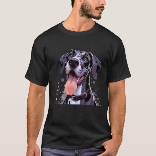 Waterverf Grote Deen Leuk Hond Huisdier T-shirt (Voorkant)