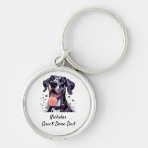 Waterverf Grote Deen Leuk Hond Pet Aangepaste Naam Sleutelhanger