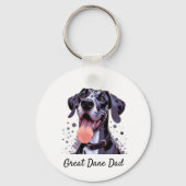 Waterverf Grote Deen Leuk Hond Pet Aangepaste Naam Sleutelhanger (Voorkant)