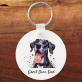 Waterverf Grote Deen Leuk Hond Pet Aangepaste Naam Sleutelhanger (Voorkant)
