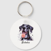 Waterverf Grote Deen Leuk Hond Pet Aangepaste Naam Sleutelhanger (Achterkant)