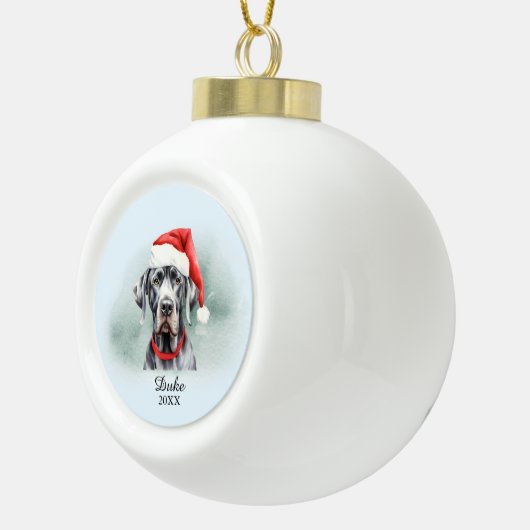 Waterverf Grote Deen Santa Hat Gepersonaliseerd Keramische Bal Ornament (Rechts)