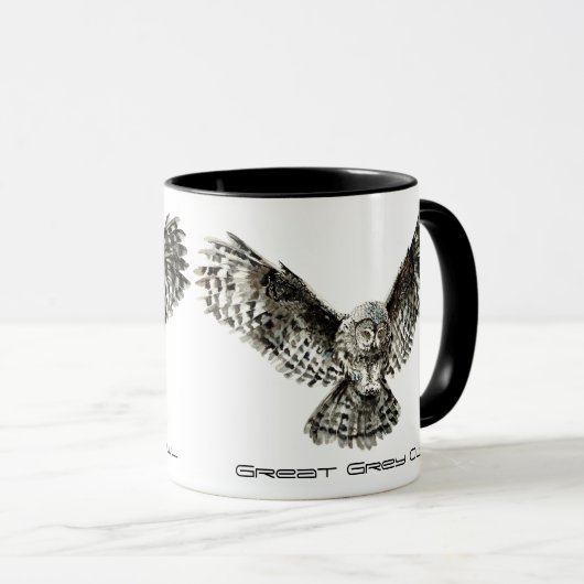 Waterverf Grote Grijze Owl, Natuur Bird Mok (Voorkant rechts)