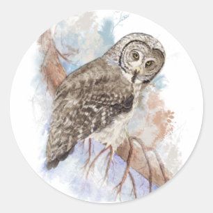Waterverf Grote Grijze vogelgriep Natuur kunst Ronde Sticker