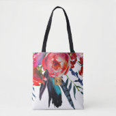 Waterverf grote pioenen metallic koper monogram tote bag (Voorkant)