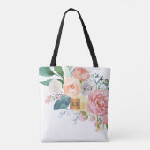 Waterverf grote pioenen metallic koper monogrammed tote bag (Achterkant)