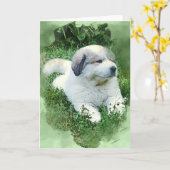 Waterverf Grote Pyreneeën Puppy Ontspannen Kaart (Gele Bloem)