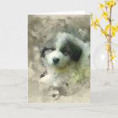 Waterverf Grote Pyreneeën Puppy Sweet Kaart (Gele Bloem)