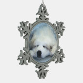 Waterverf Grote Pyreneeën Slappen Tin Sneeuwvlok Ornament (Links)