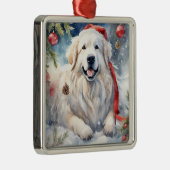 Waterverf Grote Pyreneeën Winter Xmas Scène 2 Metalen Ornament (Rechts)