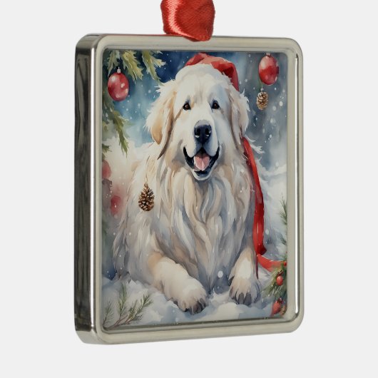 Waterverf Grote Pyreneeën Winter Xmas Scène 2 Metalen Ornament (Rechts)