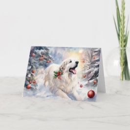 Waterverf Grote Pyreneeën Xmas Scène Kaart