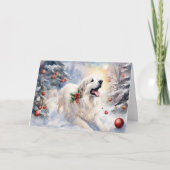 Waterverf Grote Pyreneeën Xmas Scène Kaart (Voorkant)