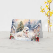 Waterverf Grote Pyreneeën Xmas Scène Kaart (Gele Bloem)