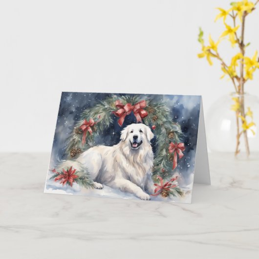 Waterverf Grote Pyreneeën Xmas Scène Kaart (Gele Bloem)