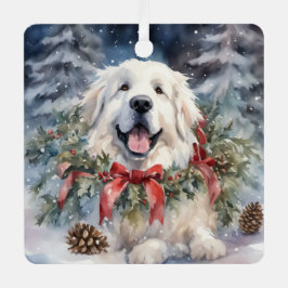 Waterverf Grote Pyreneeën Xmas Scène Metalen Ornament