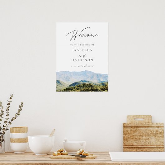 Waterverf Grote Smoky Mountains Weddenschap Welkom Poster (Keuken)