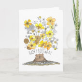 Waterverf Groundhog en Buttercups Happy Birthday Kaart (Voorkant)