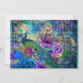 Waterverf Grunge Pauw en Bloemen Quinceanera Kaart (Achterkant)