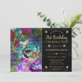 Waterverf Grunge Pauw en Bloemen Verjaardag Kaart (Staand voorkant)