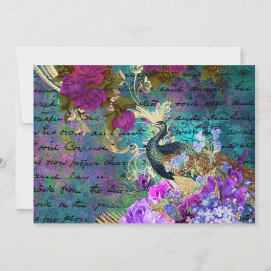 Waterverf Grunge Pauw en Bloemen Verjaardag Kaart (Achterkant)