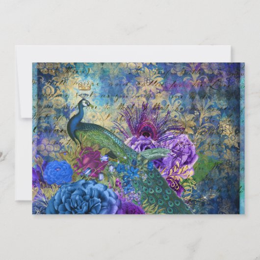 Waterverf Grunge Pauw en Bloemen Verjaardag Kaart (Achterkant)