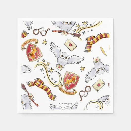 Waterverf GRYFFINDOR™ Hedwig Patroon Servet (Voorkant)