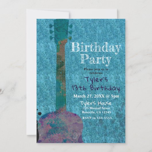 Waterverf Guitar Blue Musical Kaart (Voorkant)