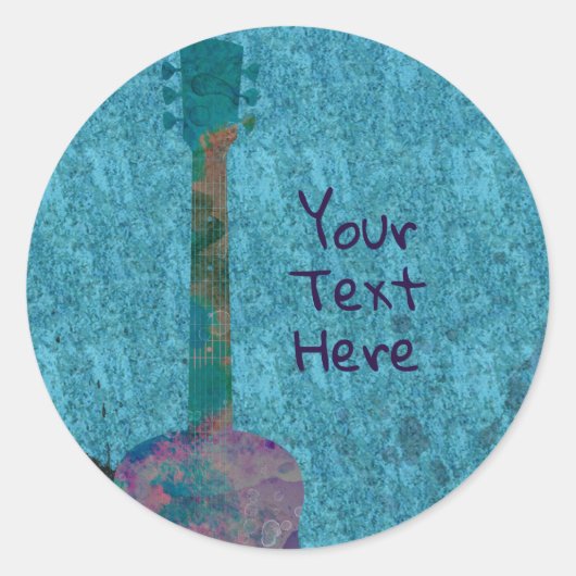 Waterverf Guitar Blue Musical Ronde Sticker (Voorkant)