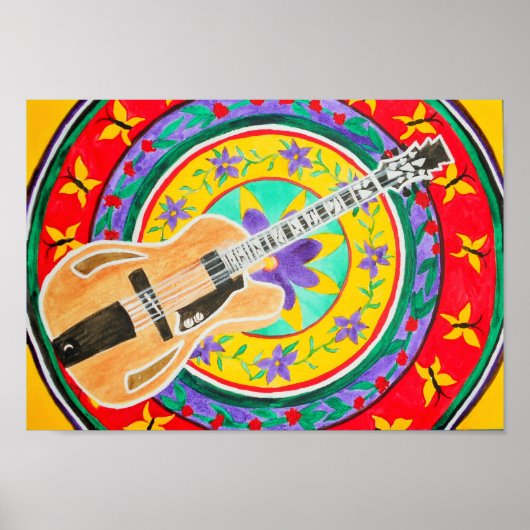 Waterverf Guitar en Mandala Poster (Voorkant)