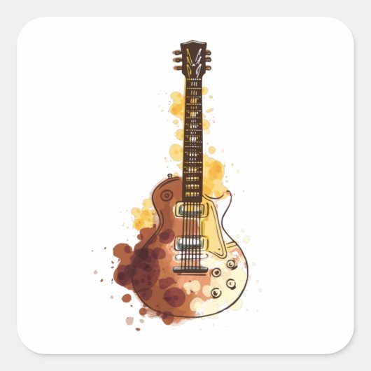 Waterverf Guitar Illustration Gift Vierkante Sticker (Voorkant)