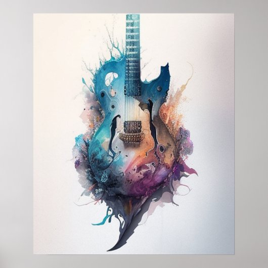 waterverf Guitar Lovers Poster (Voorkant)