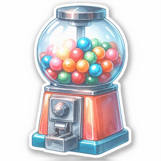 Waterverf Gumball Machine Bubble Gum Sticker (Voorkant)