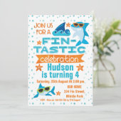 Waterverf haai Fin-tastic verjaardagsuitnodiging Kaart (Staand voorkant)