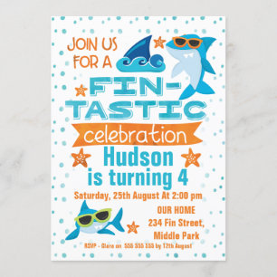 Waterverf haai Fin-tastic verjaardagsuitnodiging Kaart