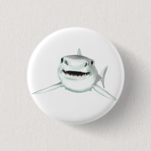 waterverf haai glimlach grijs groene oceaan dier  ronde button 3,2 cm