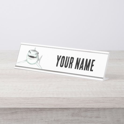 waterverf haai lachend grijs groen oceaan dier bureau naambordje (Voorkant)