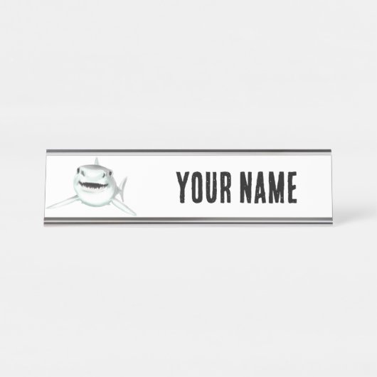 waterverf haai lachend grijs groen oceaan dier bureau naambordje (Voorkant)
