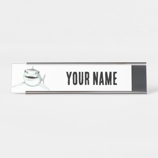 waterverf haai lachend grijs groen oceaan dier bureau naambordje (Voorkant)