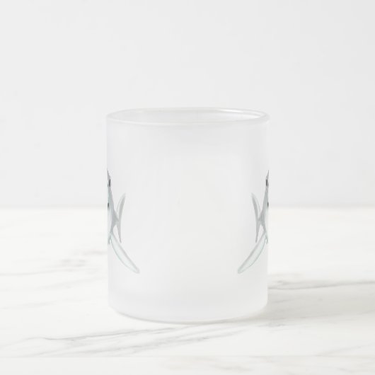 waterverf haai lachend grijs groen oceaan dier matglas koffiemok (Center)