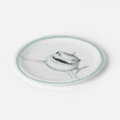 waterverf haai lachend grijs groen oceaan dier papieren bordje (Gekanteld)