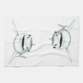 waterverf haai lachend grijs groen oceaan dier theedoek (Horizontaal)