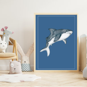 Waterverf haai op Deep Blue Nursery Art Poster