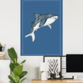 Waterverf haai op Deep Blue Nursery Art Poster (Thuiskantoor)