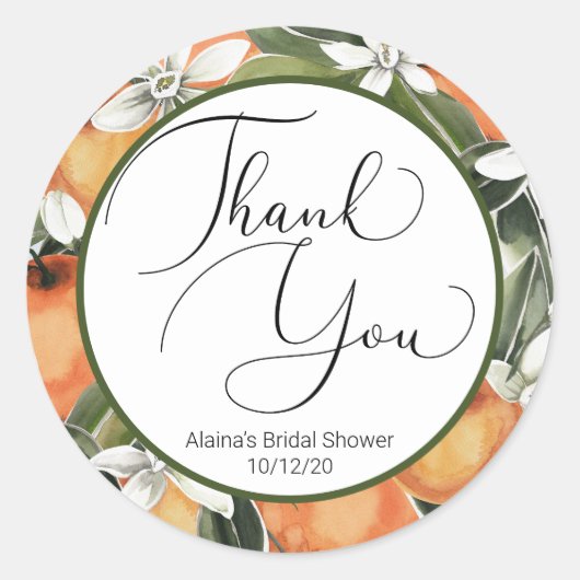 Waterverf haalt oranje blosesjon ronde sticker (Voorkant)