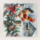 Waterverf Haan op een hek Post Christmas Legpuzzel (Horizontaal)