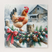 Waterverf Haan op een hek Post Christmas Legpuzzel (Verticaal)