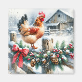 Waterverf Haan op een hek Post Christmas Magneet (Voorkant)