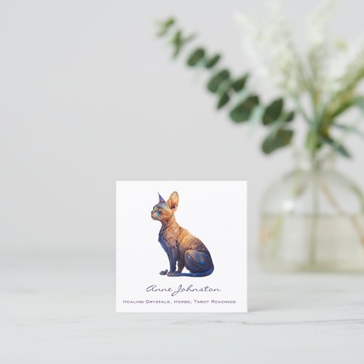 Waterverf Haarloos Kat Square Visitekaartje (Staand voorkant)