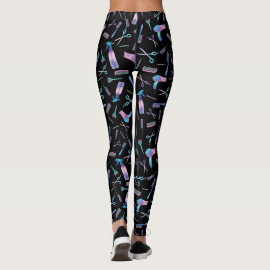 Waterverf Hairdresser Patroon Leggings (Achterkant)